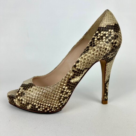 LK Bennett Womens Snake Embossed Peep Toe Pumps Brown Leather Heels size 36 US 6 - Picture 6 of 16